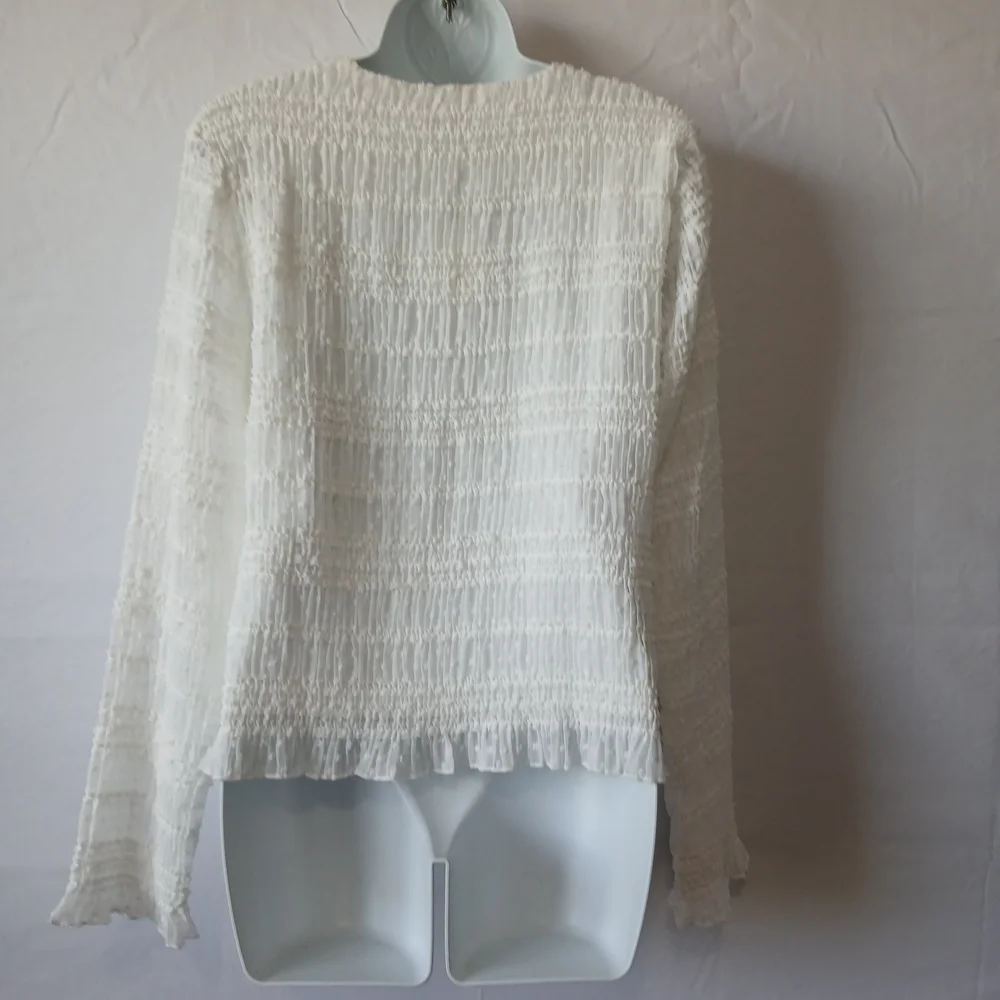 Lost & Wander Off White  Ruffled Long Sleeve Blouse NWT Texture Chic Office Wear